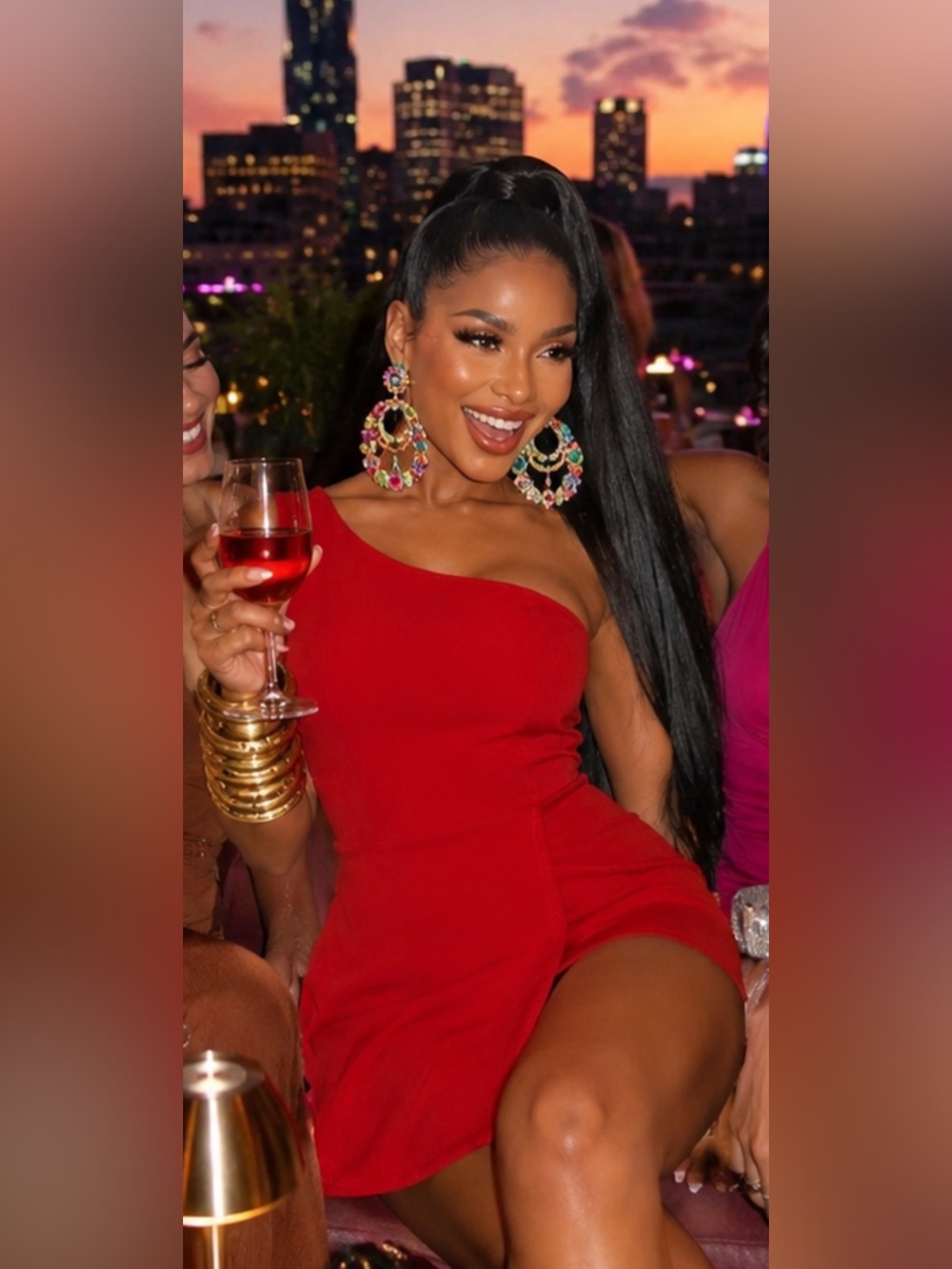 Fashion Nova Asymmetrical One-Shoulder Red Mini skort romper dress - Picture 2 of 5